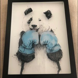 Boxing panda picture in black frame